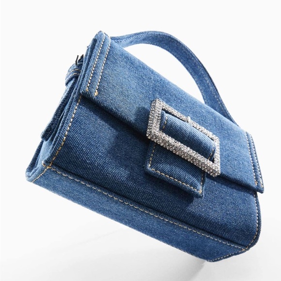 MANGO ~Denim Rhinestone Buckle Bag (NWT) - Picture 1 of 15